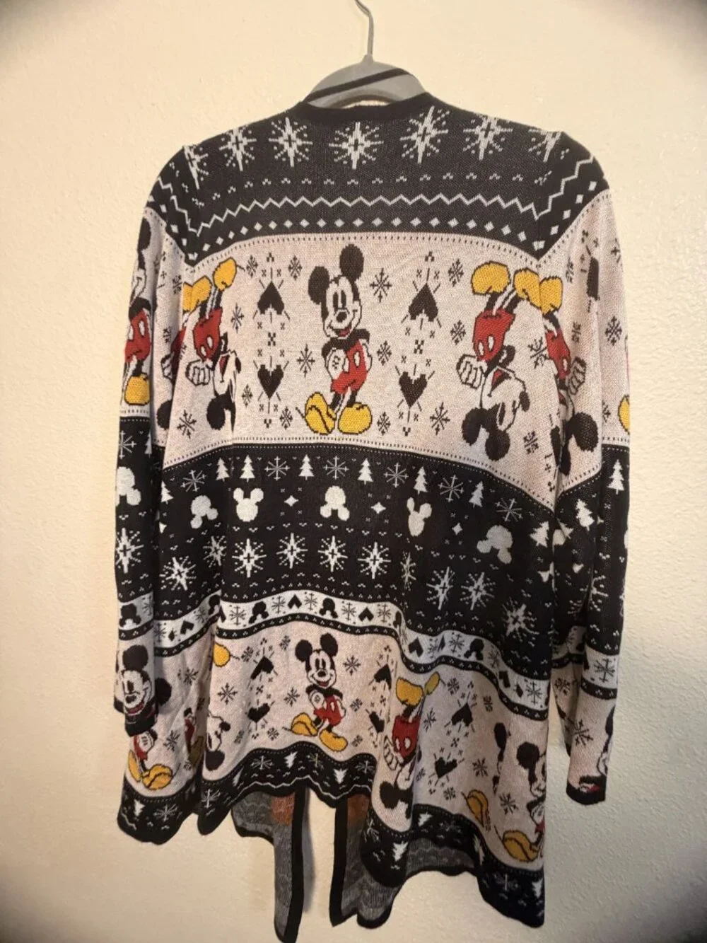 Disney Mickey Mouse Fair Isle Nordic Knit Open Duster Cardigan Christmas Sz 0 S